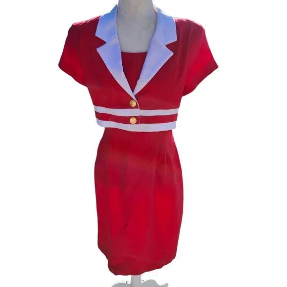 Vintage Karlie & Company Women’s 5/6 Red Striped Dress Preppy Collared USA Made - Picture 2 of 9